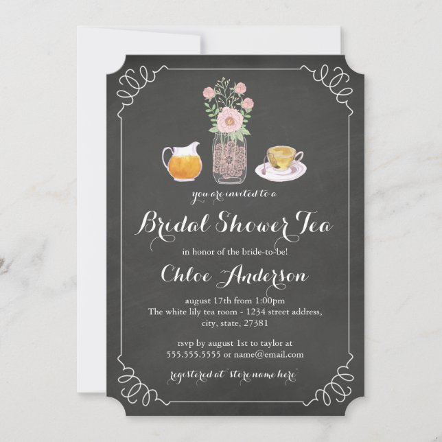 Teacup Chalkboard Bridal Shower Tea Party Invite (Front)