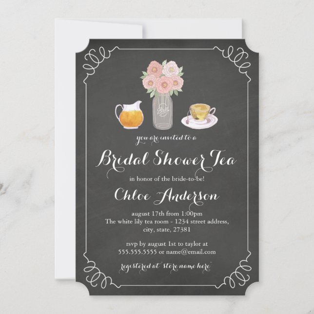Teacup Chalkboard Bridal Shower Tea Party Invite (Front)