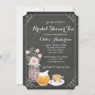 Teacup Chalkboard Elegant Bridal Shower Invitation