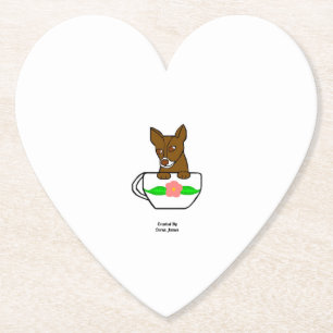 Teacup Chihuahua Paper Heart Coaster