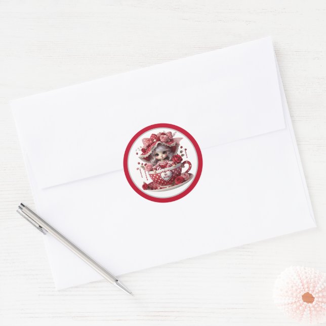 Teacup Cutie Classic Round Sticker (Envelope)