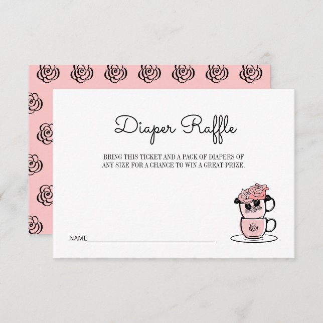 Teacup & Flowers Baby Shower Diaper Raffle Ticket Invitation (Front/Back)