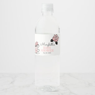 Teacup & Flowers Baby Shower Water Bottle Label