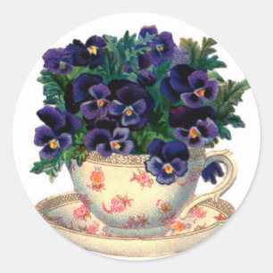 Teacup Flowers Classic Round Sticker