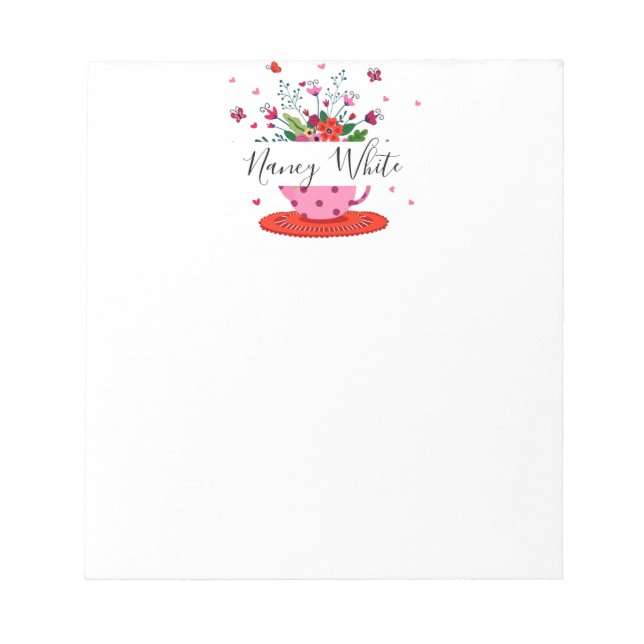 Teacup flowers personalised notepad (Front)