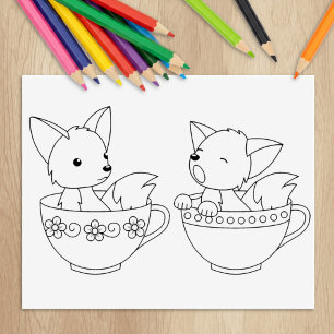 Teacup Foxes - Baby Animals in a Cup Colouring Pag Rubber Stamp