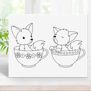Teacup Foxes - Baby Animals in a Cup Colouring Pag Rubber Stamp