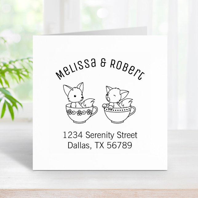 Teacup Foxes Couple Address Rubber Stamp (Creator Uploaded)