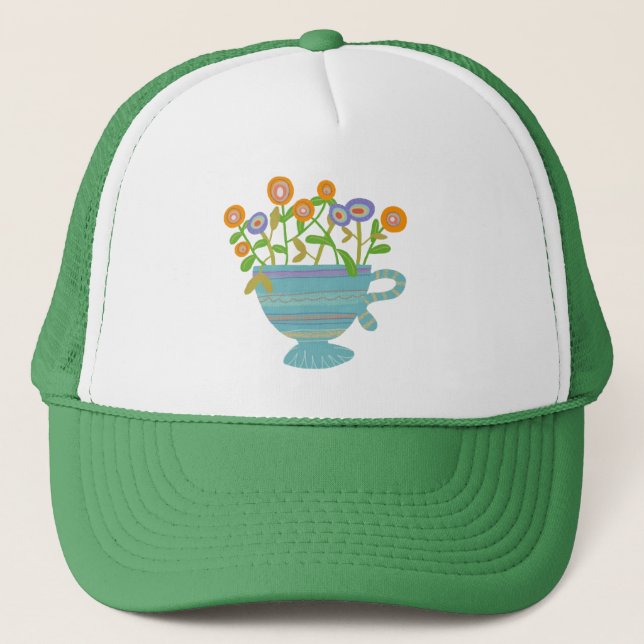 Teacup Full of Blooms Trucker Hat (Front)