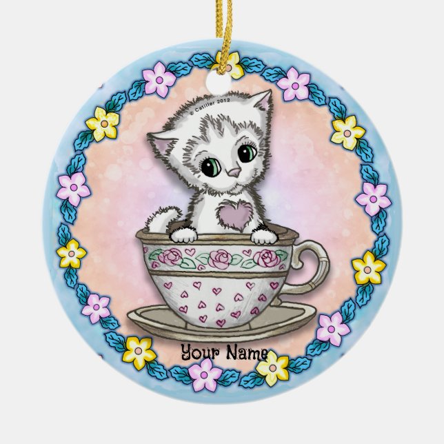 Teacup Kitten Cat Ceramic Ornament (Front)
