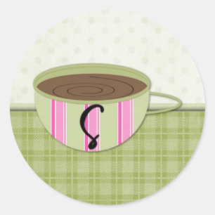 Teacup Monogram S Classic Round Sticker