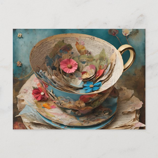 Teacup of Paper Filled With Flowers Postcard (Front)