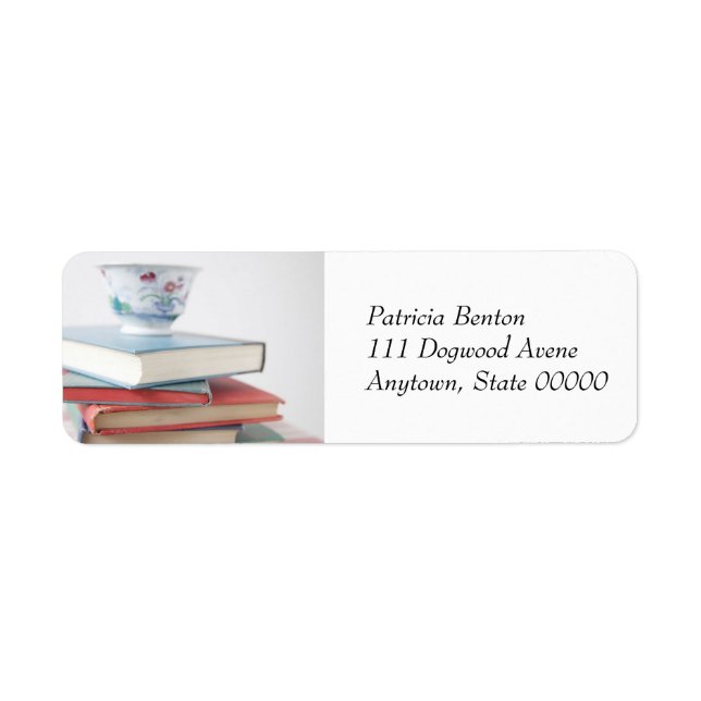Teacup on book stack address label return address label (Front)