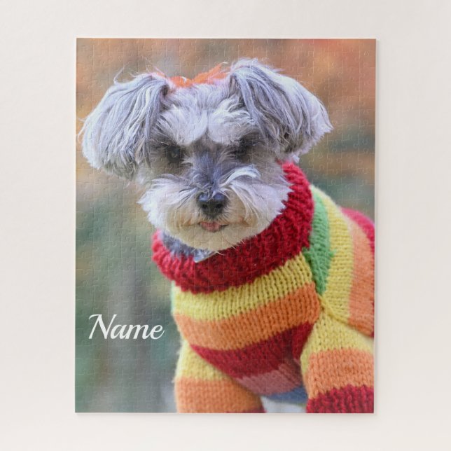 Teacup Schnauzer Puppy Dog in a Sweater Jigsaw Puzzle (Vertical)