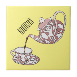 Teacup set cartoon illustration  ceramic tile