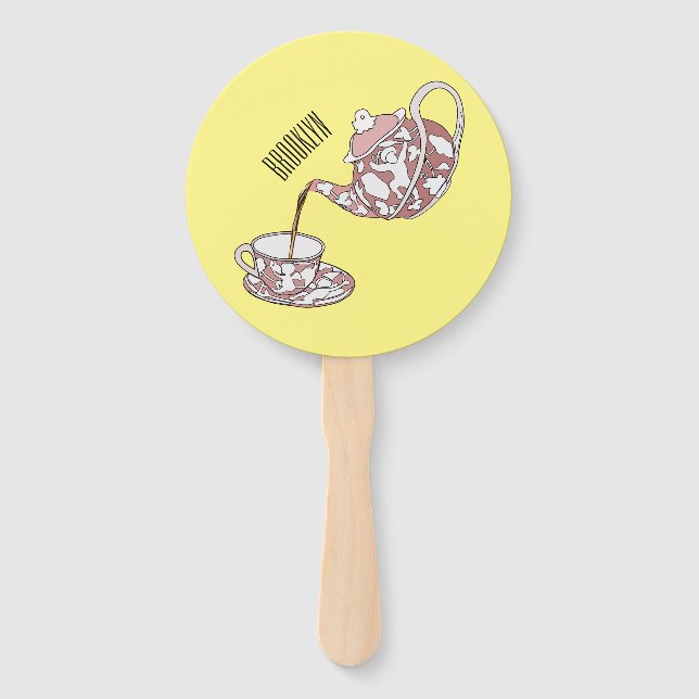 Teacup set cartoon illustration  hand fan (Front)