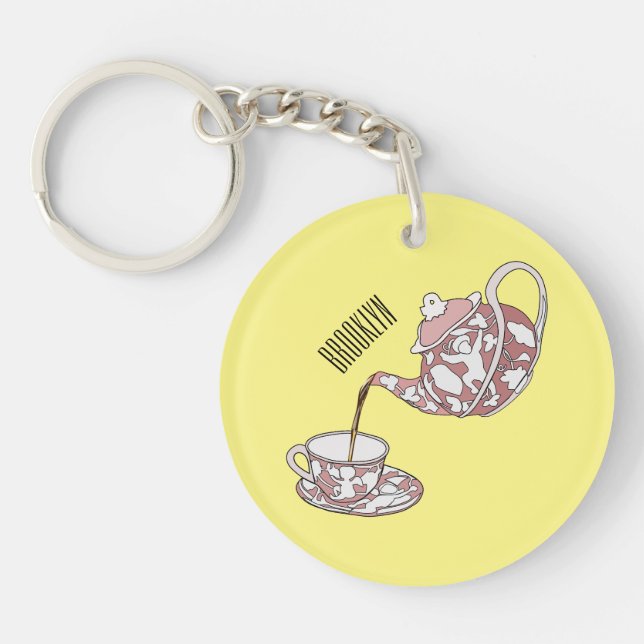 Teacup set cartoon illustration  key ring (Front)