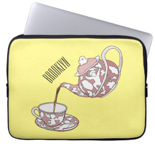 Teacup set cartoon illustration  laptop sleeve