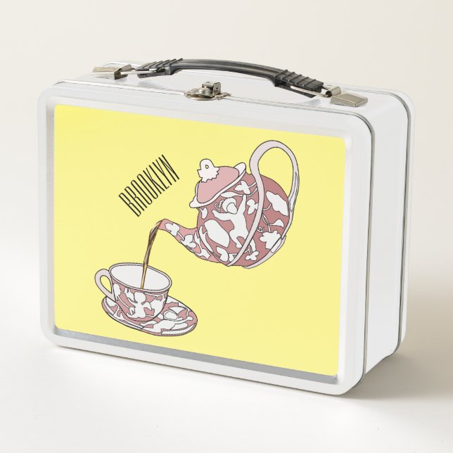 Teacup set cartoon illustration  metal lunch box (Front)