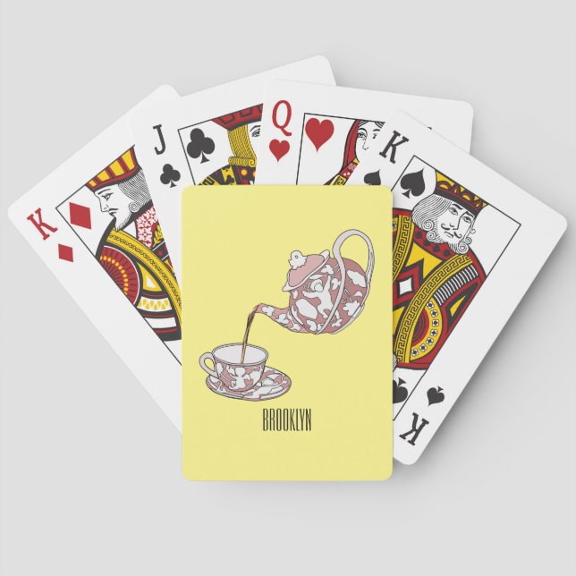 Teacup set cartoon illustration  playing cards (Back)