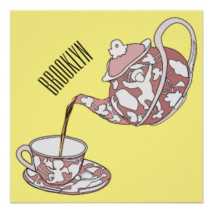 Teacup set cartoon illustration  poster