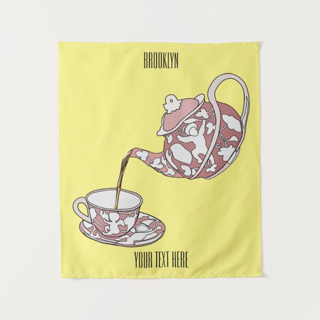 Teacup set cartoon illustration  tapestry (Front)