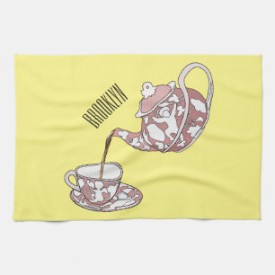Teacup set cartoon illustration tea towel