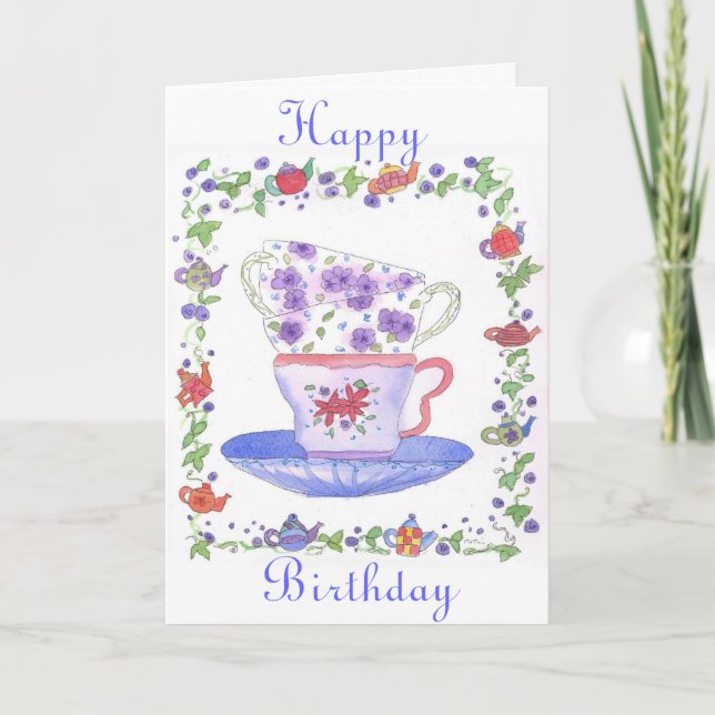 Teacup Stack Tea Time Birthday Card (Front)