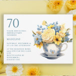 Teacup Yellow Blue Flowers 70th Birthday  Invitation<br><div class="desc">Pretty little teacup with blue and yellow flowers springtime or summer 70th birthday party invitation. This invitation can be purchased printed or as a digital invitation to share with family and friends on social media or through email. Contact me for assistance with your customisations or to request additional matching or...</div>
