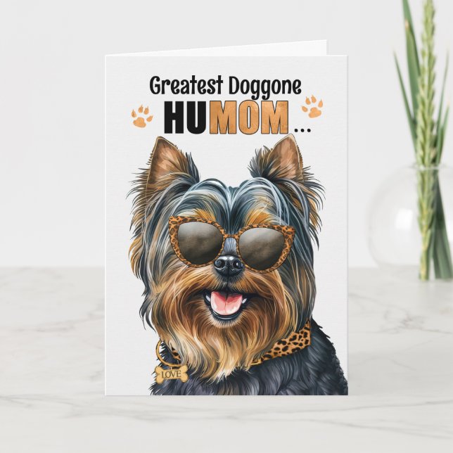 Teacup Yorkie Dog Greatest HuMOM Mother's Day Holiday Card (Front)