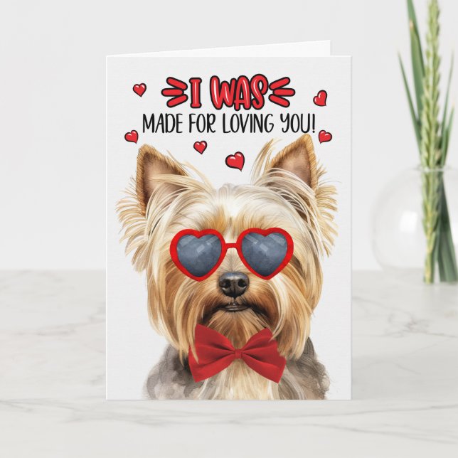 Teacup Yorkie Dog Made for Loving You Valentine Holiday Card (Front)