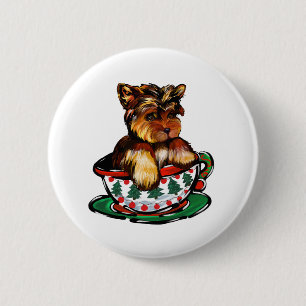 Teacup Yorkies Christmas 6 Cm Round Badge
