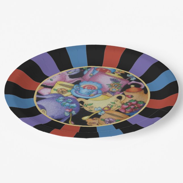 Teacups and Teapots Sunburst Paper Plate (Angled)