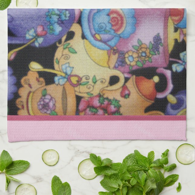 Teacups and Teapots Tea Towel (Folded)