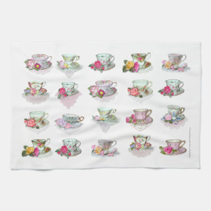 Teacups Tea Cups Pink Roses Floral Tea Cups Towel