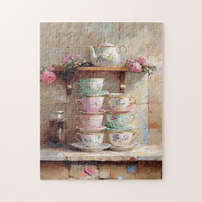 Teacups Tea Pot Set Kitchen Jigsaw Puzzle (Vertical)