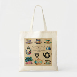 Teacups Vintage Retro Teapot Advertisement Floral. Tote Bag