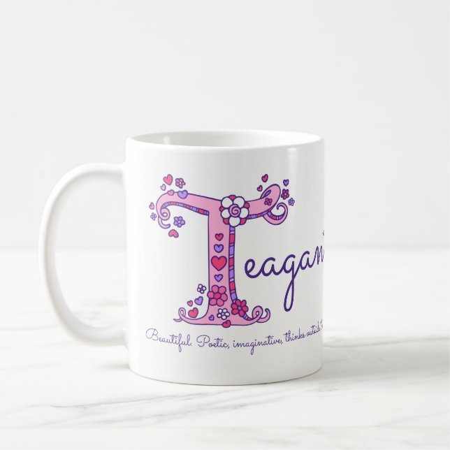 Teagan letter T name meaning doodle art mug (Left)