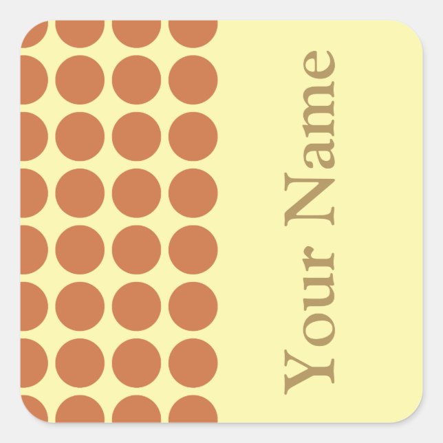 Teak Cream Neutral Dots with name text Square Sticker (Front)