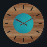 Teak look Teal Turquoise Blue modern Large  Large Clock<br><div class="desc">This design was created through digital art. It may be personalised by clicking the customise button and adding a name, initials or your favourite words. Contact me at colorflowcreations@gmail.com if you with to have this design on another product. See more of my creations or follow me at www.facebook.com/colorflowcreations, www.instagram.com/colorflowcreations, www.twitter.com/colorflowart,...</div>