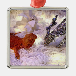 Teak the Bearded Dragon Peace on Earth Metal Ornament