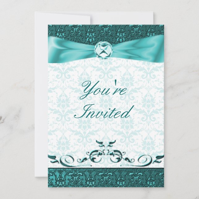 Teak Victorain Damask Wedding Invitation (Front)