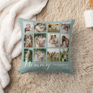 Teal 12 Photo Collage Mommy Pictures Keepsake Cushion