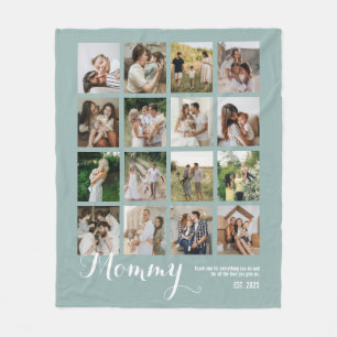 Teal 16 Photo Collage Mommy Pictures Keepsake Fleece Blanket