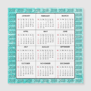 Teal  2018 Calendar Square Magnetic Card