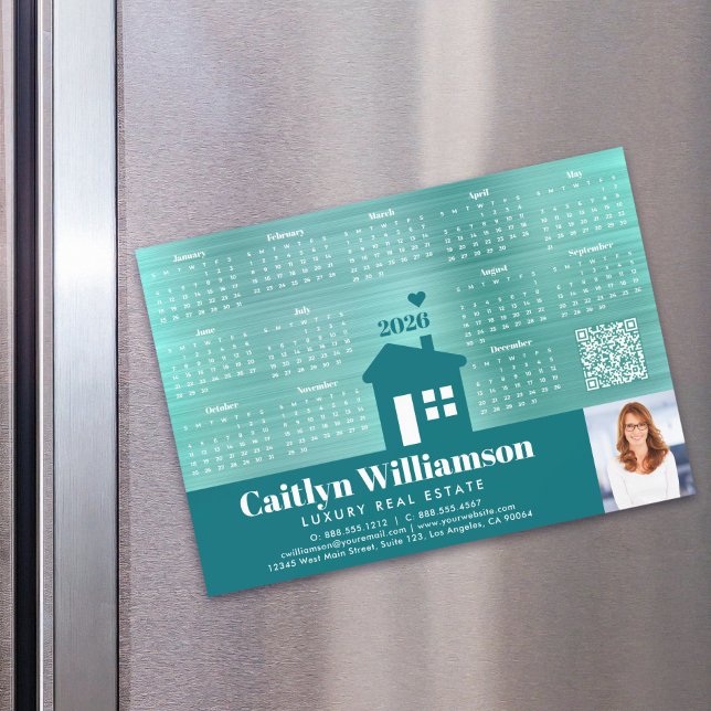 Teal 2026 Calendar Realtor Photo QR Code Magnet (Creator Uploaded)