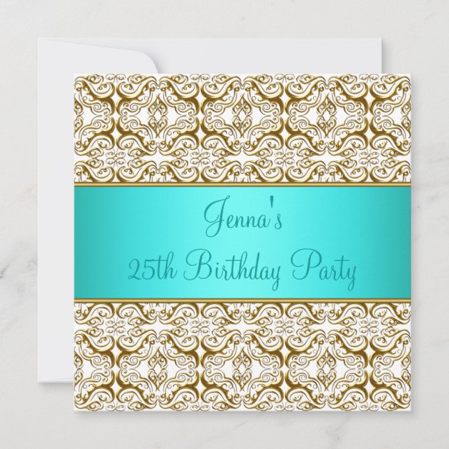 Teal 25th Birthday Party Invitation Teal Blue 25th (Front)