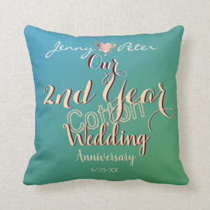 Teal 2nd Year Cotton Wedding Anniversary Cushion