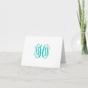 Teal 3 Initial Vine Script Monogram DIY BG Thank You Card