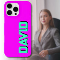 Teal 3D Black Modern Name | Funny Neon Magenta